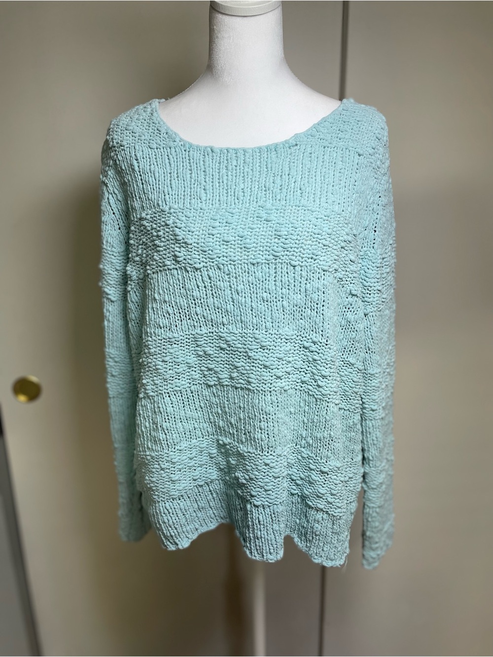 Karen Scott Light Aqua Scoop Neck Knit Sweater
